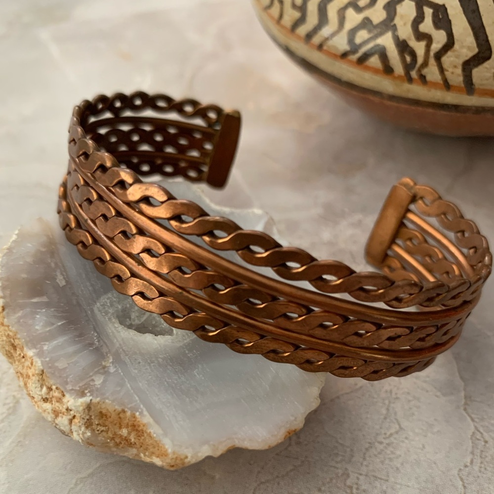 Vintage Copper-Tone Braided Cuff Bracelet